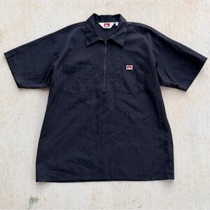 Vintage Ben Davis 1/2 Zip Polo Shirt Black Size Large Made In USA